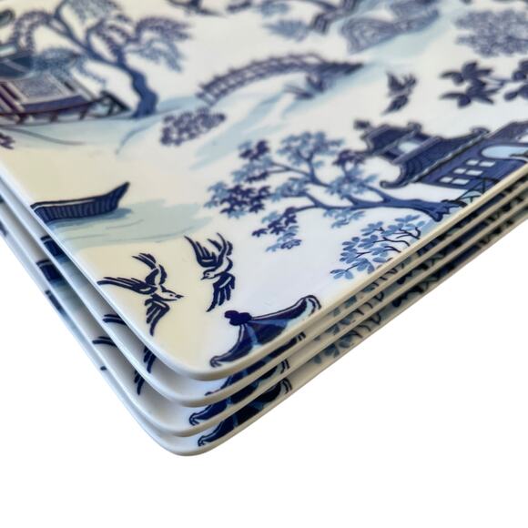 Shabby Chic Melamine Chinoiserie Appetizer Plates White & Blue Willow Set 4 New - Picture 10 of 12